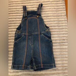 Hanna Andersson denim shorts jumper,overalls,colorful embroider stitching,size 8